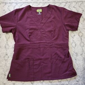 Ave Burgundy Maroon Scrub Top with Cinch Waist Size Medium